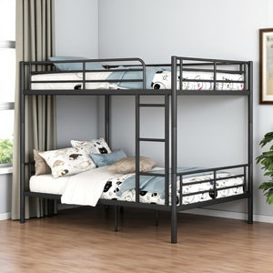 HomeRoots Black Full-Over-Full Iron Bunk Bed - Stylish Space-Saving Solution with Safety Features & Versatility 606637