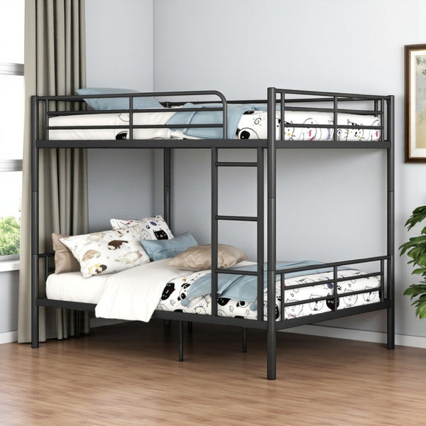 HomeRoots Black Full-Over-Full Iron Bunk Bed - Stylish Space-Saving Solution with Safety Features & Versatility 606637