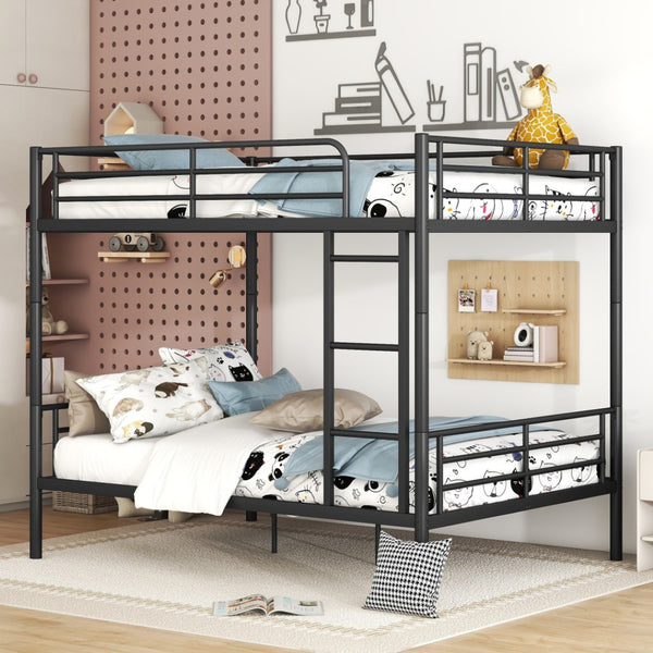 HomeRoots Black Full-Over-Full Iron Bunk Bed - Stylish Space-Saving Solution with Safety Features & Versatility 606637