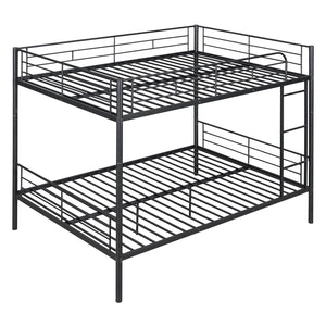HomeRoots Black Full-Over-Full Iron Bunk Bed - Stylish Space-Saving Solution with Safety Features & Versatility 606637