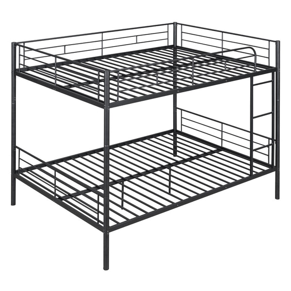 HomeRoots Black Full-Over-Full Iron Bunk Bed - Stylish Space-Saving Solution with Safety Features & Versatility 606637