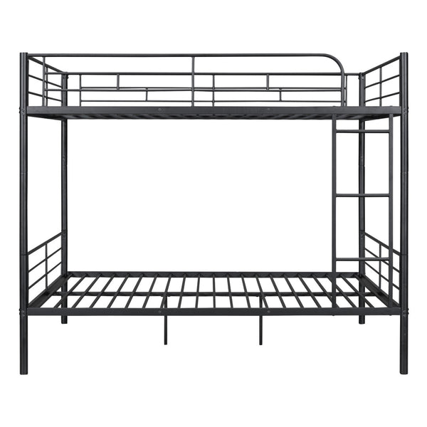 HomeRoots Black Full-Over-Full Iron Bunk Bed - Stylish Space-Saving Solution with Safety Features & Versatility 606637