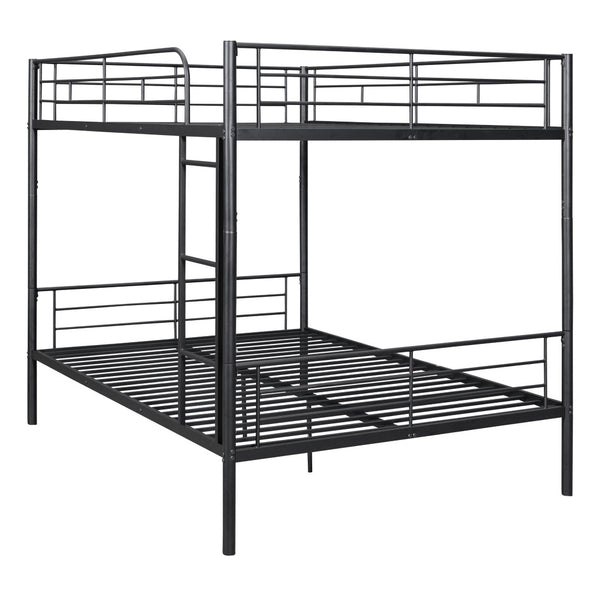 HomeRoots Black Full-Over-Full Iron Bunk Bed - Stylish Space-Saving Solution with Safety Features & Versatility 606637
