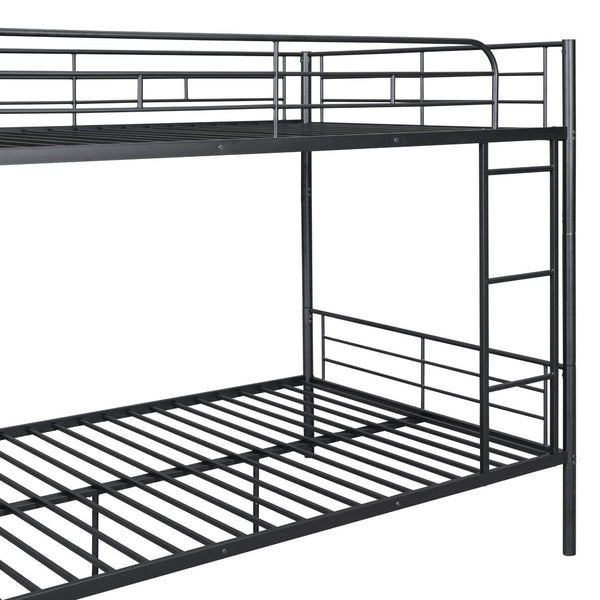 HomeRoots Black Full-Over-Full Iron Bunk Bed - Stylish Space-Saving Solution with Safety Features & Versatility 606637