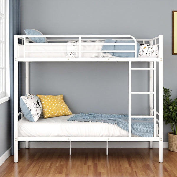 HomeRoots White Full Over Full Iron Bunk Bed - Stylish Space-Saving Solution for Shared Rooms & Sleepovers 606638