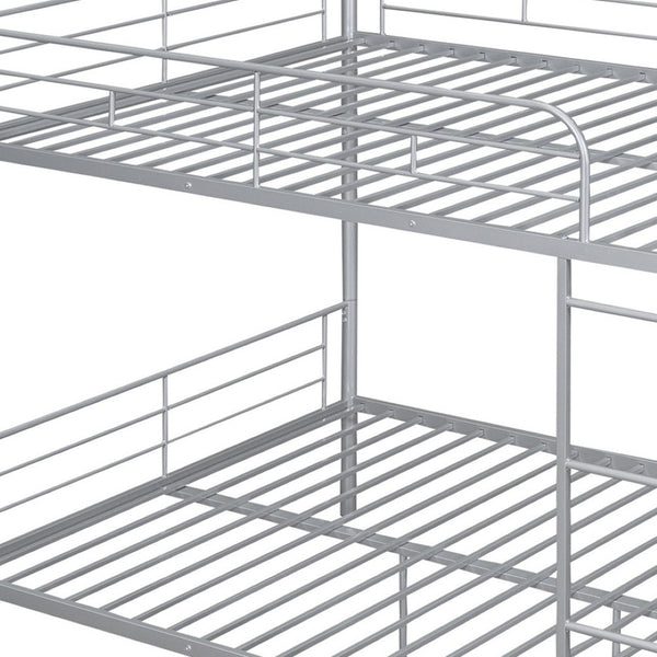 HomeRoots Silver Full-Over-Full Iron Bunk Bed – Stylish, Space-Saving Design with Safety Features & Versatility 606639