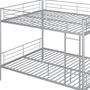 HomeRoots Silver Full-Over-Full Iron Bunk Bed – Stylish, Space-Saving Design with Safety Features & Versatility 606639