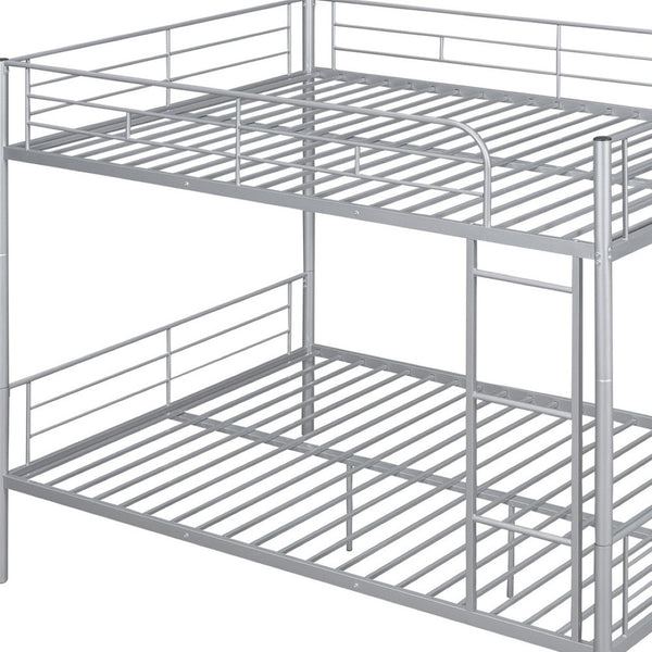 HomeRoots Silver Full-Over-Full Iron Bunk Bed – Stylish, Space-Saving Design with Safety Features & Versatility 606639