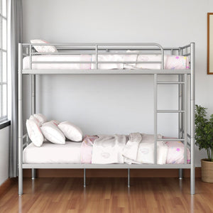 HomeRoots Silver Full-Over-Full Iron Bunk Bed – Stylish, Space-Saving Design with Safety Features & Versatility 606639