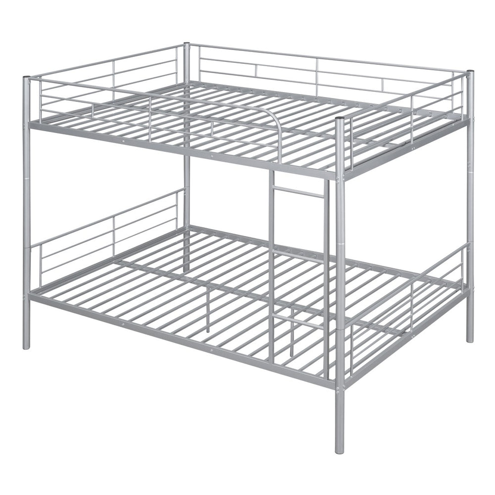 HomeRoots Silver Full-Over-Full Iron Bunk Bed – Stylish, Space-Saving Design with Safety Features & Versatility 606639
