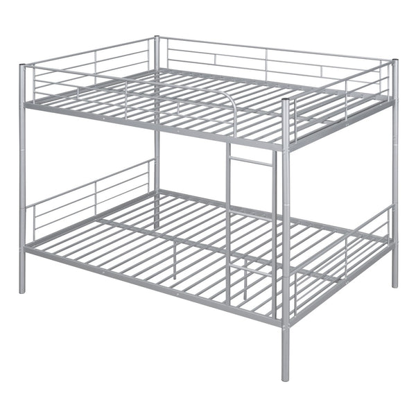 HomeRoots Silver Full-Over-Full Iron Bunk Bed – Stylish, Space-Saving Design with Safety Features & Versatility 606639