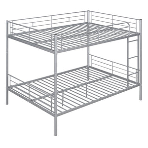 HomeRoots Silver Full-Over-Full Iron Bunk Bed – Stylish, Space-Saving Design with Safety Features & Versatility 606639