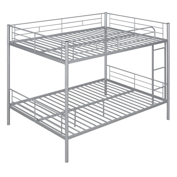 HomeRoots Silver Full-Over-Full Iron Bunk Bed – Stylish, Space-Saving Design with Safety Features & Versatility 606639