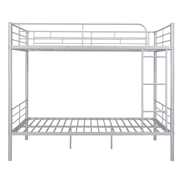 HomeRoots Silver Full-Over-Full Iron Bunk Bed – Stylish, Space-Saving Design with Safety Features & Versatility 606639