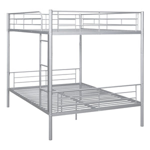 HomeRoots Silver Full-Over-Full Iron Bunk Bed – Stylish, Space-Saving Design with Safety Features & Versatility 606639