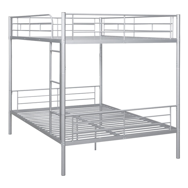 HomeRoots Silver Full-Over-Full Iron Bunk Bed – Stylish, Space-Saving Design with Safety Features & Versatility 606639