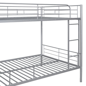 HomeRoots Silver Full-Over-Full Iron Bunk Bed – Stylish, Space-Saving Design with Safety Features & Versatility 606639