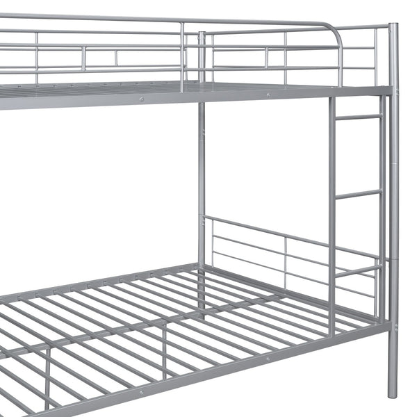 HomeRoots Silver Full-Over-Full Iron Bunk Bed – Stylish, Space-Saving Design with Safety Features & Versatility 606639