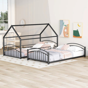 HomeRoots Black Twin Over Twin Metal Bunk Bed with Fun Slide | Space-Saving Solution for Kids’ Rooms & Sleepovers 606640