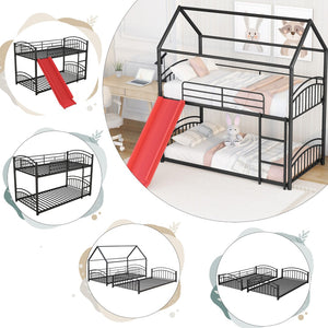 HomeRoots Black Twin Over Twin Metal Bunk Bed with Slide - Stylish Space-Saving Fun for Kids' Rooms & More! 606641