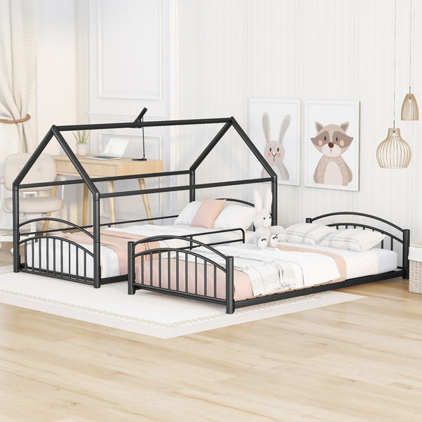 HomeRoots Black Twin Over Twin Metal Bunk Bed with Slide - Stylish Space-Saving Fun for Kids' Rooms & More! 606641