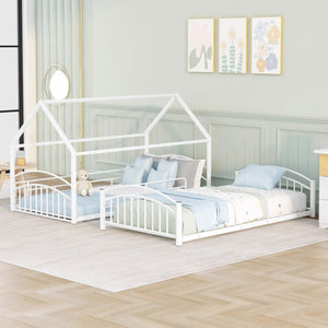 HomeRoots White Twin Over Twin Metal Bunk Bed with Fun Slide - Modern, Safe, Space-Saving Design for Kids 606642