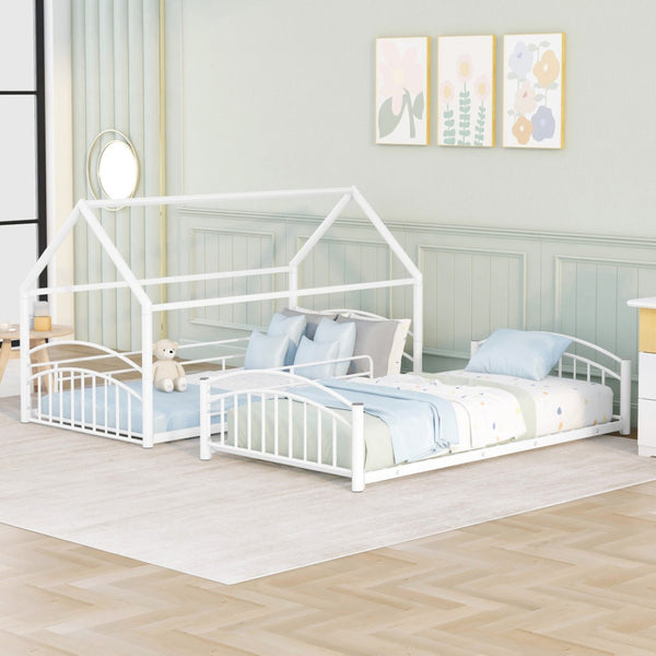 HomeRoots White Twin Over Twin Metal Bunk Bed with Fun Slide - Modern, Safe, Space-Saving Design for Kids 606642
