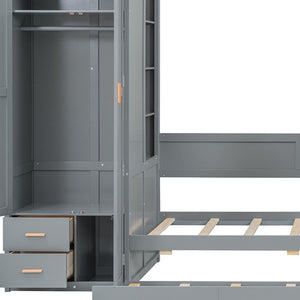 HomeRoots Gray Twin Over Twin Bunk Bed with Integrated Desk, Trundle, Storage, and Modern Design for Kids 606643