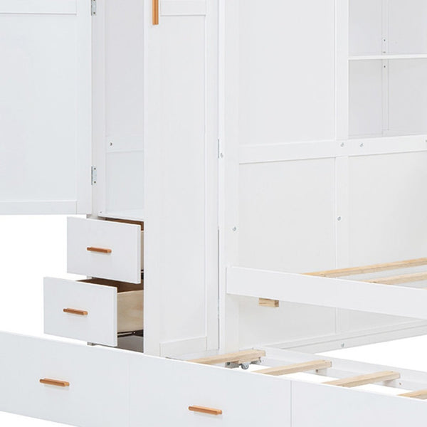 HomeRoots White Twin Over Twin Bunk Bed with Desk, Trundle & Storage - Space-Saving Design for Kids' Rooms! 606644