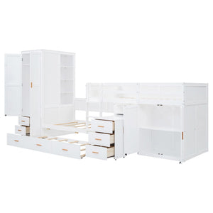 HomeRoots White Twin Over Twin Bunk Bed with Desk, Trundle & Storage - Space-Saving Design for Kids' Rooms! 606644
