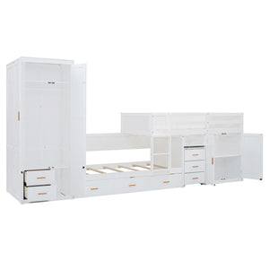HomeRoots White Twin Over Twin Bunk Bed with Desk, Trundle & Storage - Space-Saving Design for Kids' Rooms! 606644