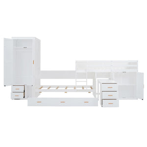 HomeRoots White Twin Over Twin Bunk Bed with Desk, Trundle & Storage - Space-Saving Design for Kids' Rooms! 606644