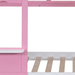 HomeRoots Pink Dollhouse Full Over Full Bunk Bed with Stairs, Slide, Storage Drawers & Safe Guardrails 606647