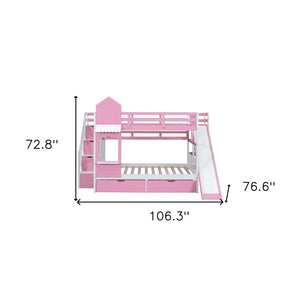 HomeRoots Pink Dollhouse Full Over Full Bunk Bed with Stairs, Slide, Storage Drawers & Safe Guardrails 606647