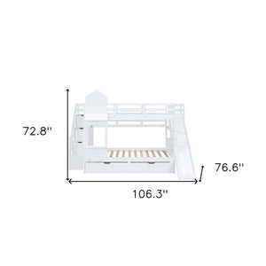 HomeRoots White Full Over Full Dollhouse Bunk Bed with Slide, Stairs, Storage Drawers for Kids' Rooms 606648