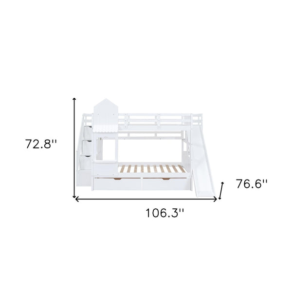 HomeRoots White Full Over Full Dollhouse Bunk Bed with Slide, Stairs, Storage Drawers for Kids' Rooms 606648