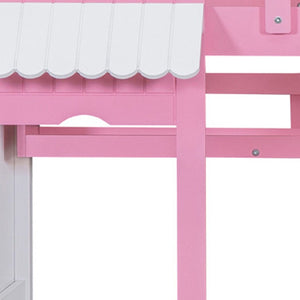 HomeRoots Pink Twin Over Twin Dollhouse Bunk Bed with Slide, Stairs, Storage Drawers & Solid Wood Frame 606651