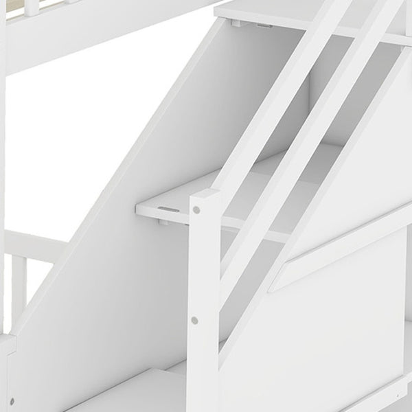 HomeRoots White Twin Over Twin Solid Wood Bunk Bed with Integrated Desk, Stairs, Drawers & Ample Storage 606655