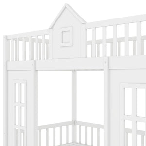 HomeRoots White Twin Over Twin Solid Wood Bunk Bed with Integrated Desk, Stairs, Drawers & Ample Storage 606655