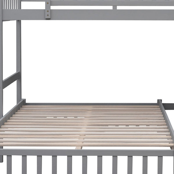 HomeRoots Gray Twin Over Full Bunk Bed with Drawers - Stylish Solid Wood Design for Space-Saving Solutions! 606656