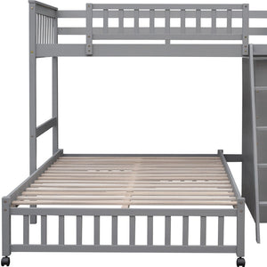 HomeRoots Gray Twin Over Full Bunk Bed with Drawers - Stylish Solid Wood Design for Space-Saving Solutions! 606656
