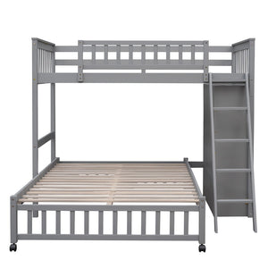 HomeRoots Gray Twin Over Full Bunk Bed with Drawers - Stylish Solid Wood Design for Space-Saving Solutions! 606656