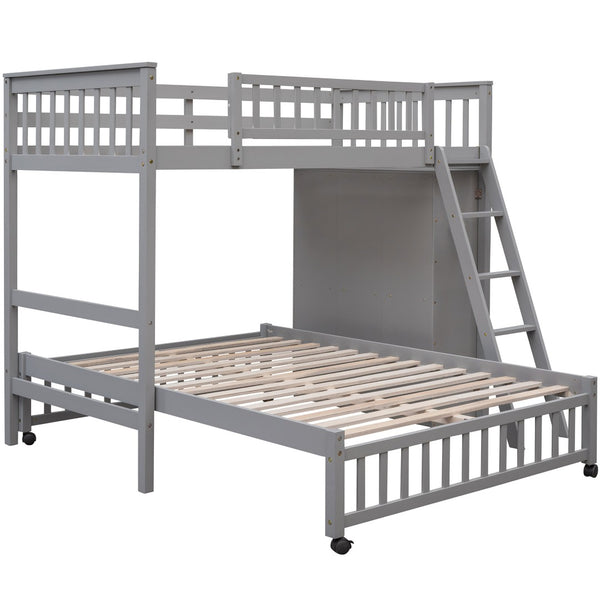 HomeRoots Gray Twin Over Full Bunk Bed with Drawers - Stylish Solid Wood Design for Space-Saving Solutions! 606656
