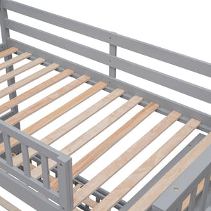 HomeRoots Gray Twin Over Full Bunk Bed with Drawers - Stylish Solid Wood Design for Space-Saving Solutions! 606656