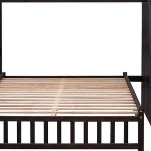 HomeRoots Espresso Twin-Over-Full Solid Wood Bunk Bed with Safety Guardrails and Integrated Storage Solutions 606658