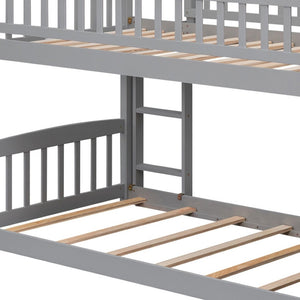 HomeRoots Gray Twin Over Twin Solid Wood Bunk Bed with Fun Slide, Built-In Stairs, Drawers & Storage Solutions 606660