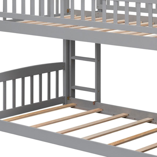 HomeRoots Gray Twin Over Twin Solid Wood Bunk Bed with Fun Slide, Built-In Stairs, Drawers & Storage Solutions 606660