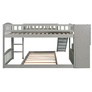 HomeRoots Gray Twin Over Twin Solid Wood Bunk Bed with Stairs, Slide, Storage Drawers & Fun Design for Kids 606662