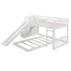 HomeRoots White Twin Over Twin Solid Wood Bunk Bed with Slide, Stairs, Drawers – Stylish & Space-Saving Design 606663