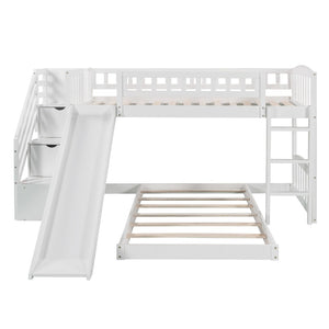 HomeRoots White Twin Over Twin Solid Wood Bunk Bed with Slide, Stairs, Drawers – Stylish & Space-Saving Design 606663